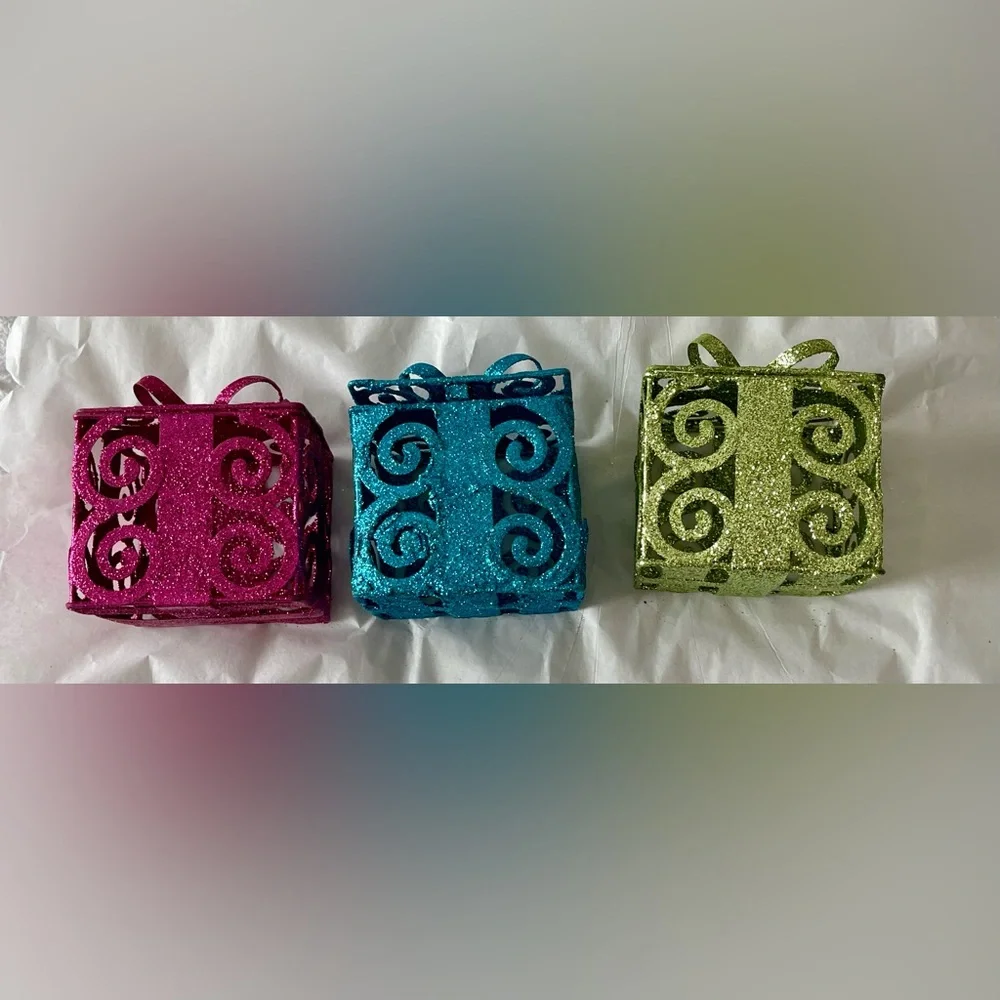 Pier 1 Glittery Pink/Teal/Green Presents Christmas Decor(3)